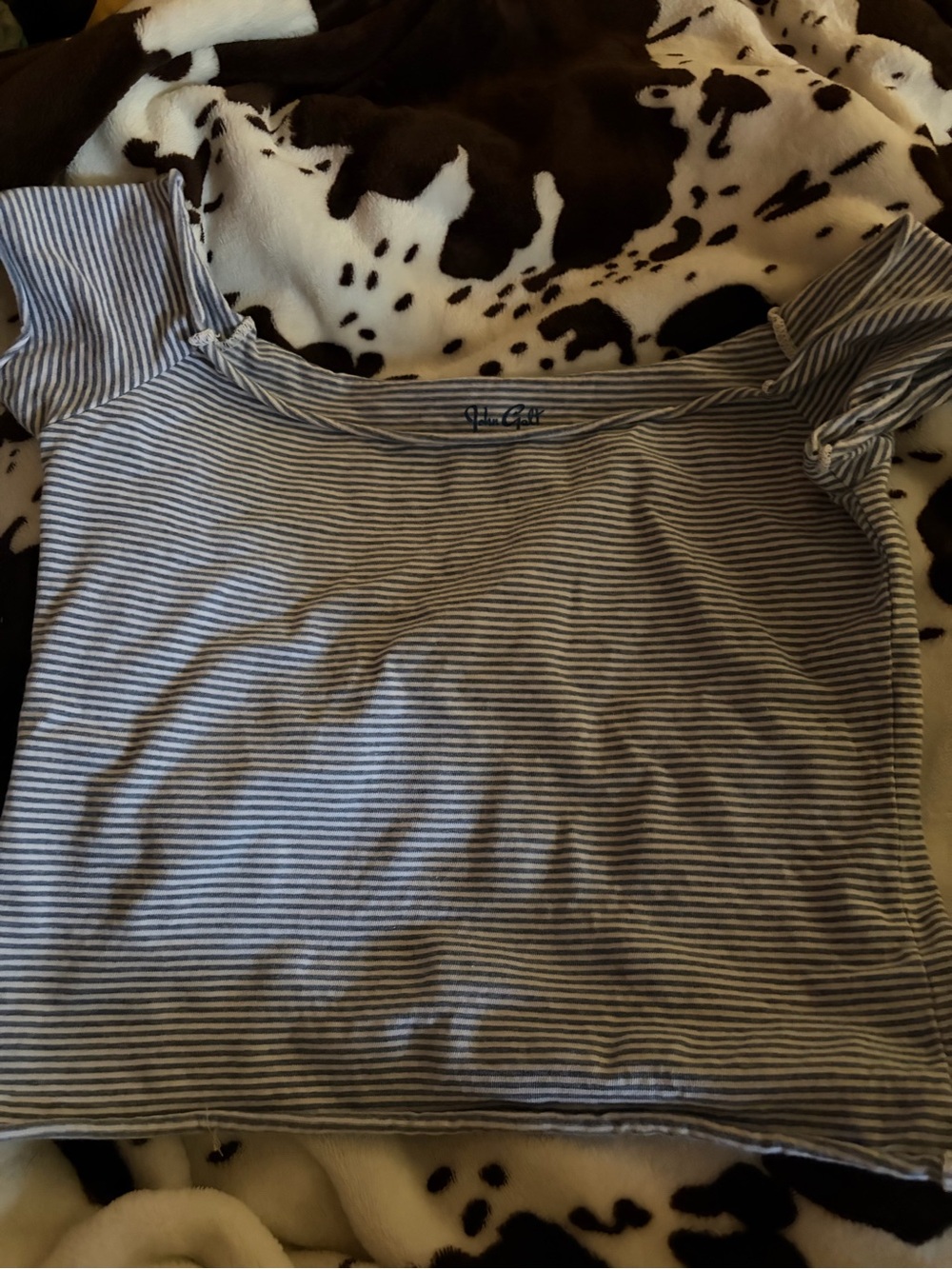 Brandy Melville Blue & White Striped Off-Shoulder Crop Top